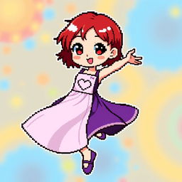 A chibi-style pixel art character of a girl dancing gracefully
