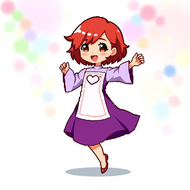 A chibi-style pixel art character of a girl dancing gracefully