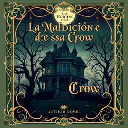 An Art Nouveau style book cover for a horror novel titled 'La Maldición de la Casa Crow'