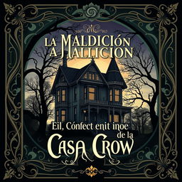 An Art Nouveau style book cover for a horror novel titled 'La Maldición de la Casa Crow'