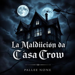 A Dark Fantasy style book cover for a horror novel titled 'La Maldición de la Casa Crow'