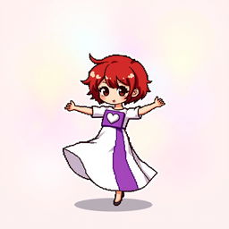 A chibi-style pixel art character of a girl dancing energetically