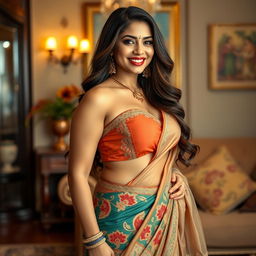 A stunningly beautiful Indian woman, often referred to as a 'bhabhi', exuding confidence and allure