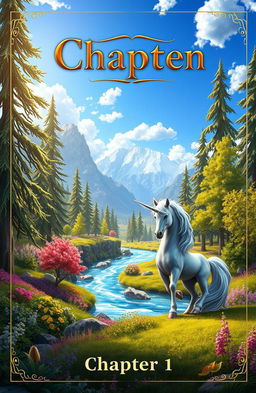 A captivating book cover for Chapter 1, featuring an enchanting fantasy landscape