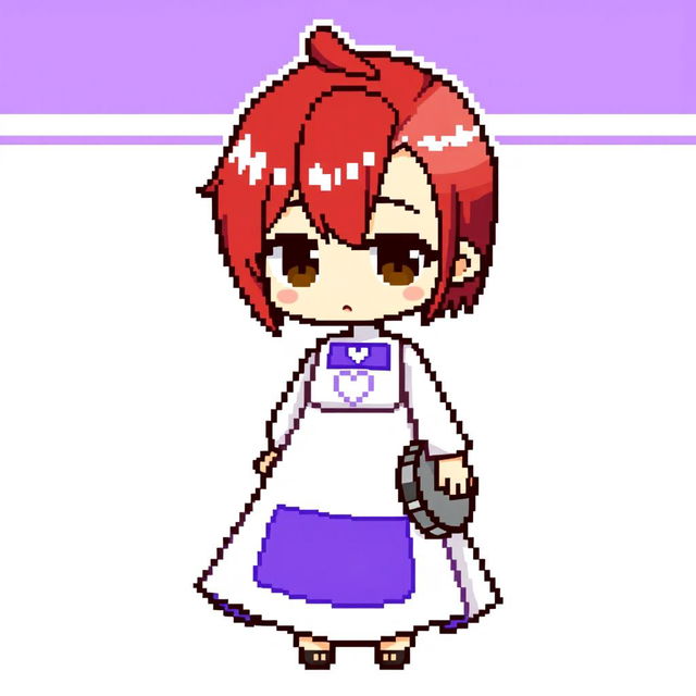 A pixel art character in a chibi style, featuring a girl wearing a long, two-piece dress