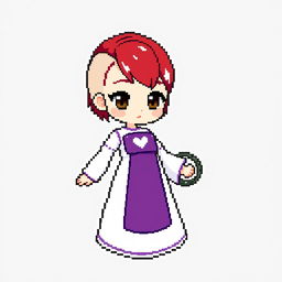 A pixel art character in a chibi style, featuring a girl wearing a long, two-piece dress