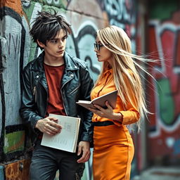 An enchanting scene depicting a romance between a troubled high school boy and a perfect, studious girl