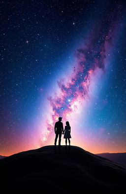 A stunning book cover set in a vast universe filled with twinkling stars and colorful nebulae