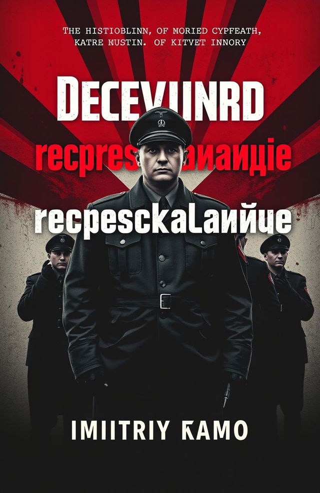 A dramatic book cover design featuring a prominent figure in NKVD uniform standing in the foreground