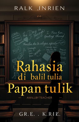 A captivating book cover for a novel titled 'Rahasia di balik papan tulis'