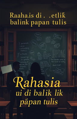 A captivating book cover for a novel titled 'Rahasia di balik papan tulis'