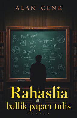 A captivating book cover for a novel titled 'Rahasia di balik papan tulis'