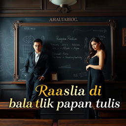 A captivating book cover for a novel titled 'Rahasia di balik papan tulis'