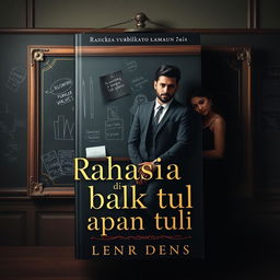 A captivating book cover for a novel titled 'Rahasia di balik papan tulis'