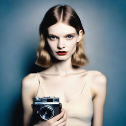 Create a hyper-realistic Polaroid-style fashion photograph