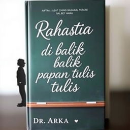 A simple yet striking book cover for a novel titled 'Rahasia di balik papan tulis' featuring the characters Dr