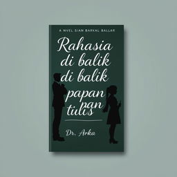 A simple yet striking book cover for a novel titled 'Rahasia di balik papan tulis' featuring the characters Dr