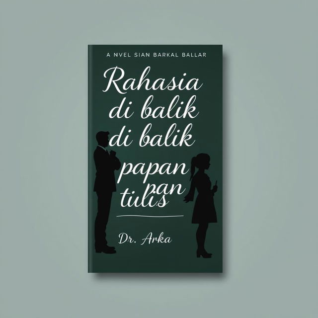 A simple yet striking book cover for a novel titled 'Rahasia di balik papan tulis' featuring the characters Dr