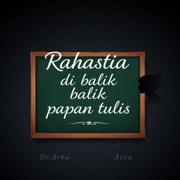 A simple yet engaging book cover for a novel titled 'Rahasia di balik papan tulis' featuring characters Dr