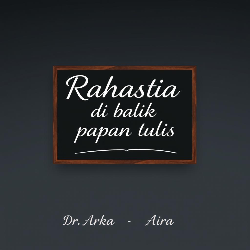 A simple yet engaging book cover for a novel titled 'Rahasia di balik papan tulis' featuring characters Dr