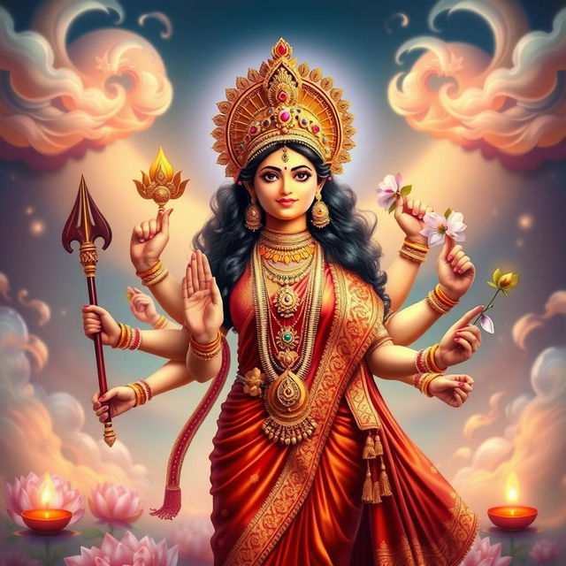 An exquisite portrayal of Goddess Durga, representing her as a powerful and compassionate deity