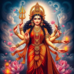 An exquisite portrayal of Goddess Durga, representing her as a powerful and compassionate deity