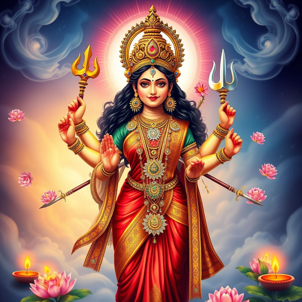 An exquisite portrayal of Goddess Durga, representing her as a powerful and compassionate deity