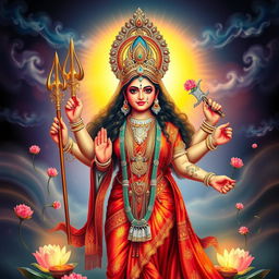 An exquisite portrayal of Goddess Durga, representing her as a powerful and compassionate deity