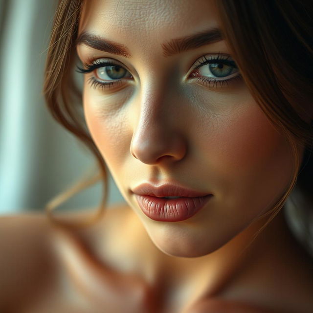 A close-up artistic depiction focusing on feminine beauty, emphasizing soft features and elegance