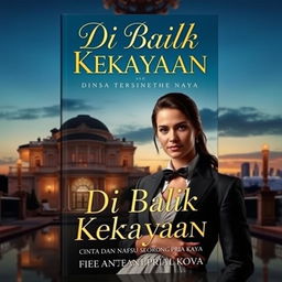 An alluring book cover for the novel titled 'Di Balik Kekayaan: Cinta dan Nafsu Seorang Pria Kaya'
