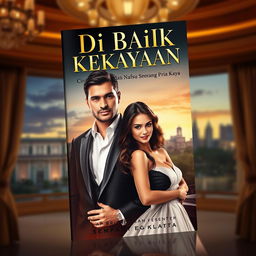 An alluring book cover for the novel titled 'Di Balik Kekayaan: Cinta dan Nafsu Seorang Pria Kaya'