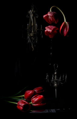 A dark and eerie composition set against a pitch black background