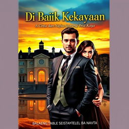 A captivating book cover for the novel titled 'Di Balik Kekayaan: Cinta dan Nafsu Seorang Pria Kaya'