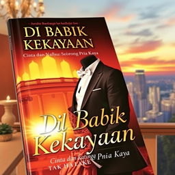 A captivating book cover for the novel titled 'Di Balik Kekayaan: Cinta dan Nafsu Seorang Pria Kaya'