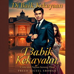 A captivating book cover for the novel titled 'Di Balik Kekayaan: Cinta dan Nafsu Seorang Pria Kaya'