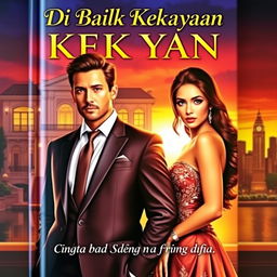 A captivating book cover for the novel titled 'Di Balik Kekayaan: Cinta dan Nafsu Seorang Pria Kaya'