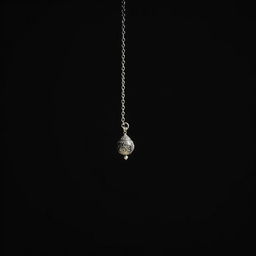An artistic close-up of a silver anklet gracefully dangling in front of a solid black background