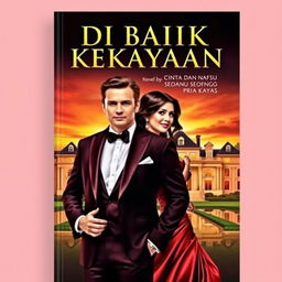 A stunning book cover for the novel titled 'Di Balik Kekayaan: Cinta dan Nafsu Seorang Pria Kaya'