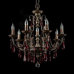 A hauntingly beautiful image of an old, dusty chandelier against a solid black background