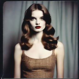 Produce a hyper-realistic, high definition Polaroid-styled photograph recreating a Vogue fashion shoot theme