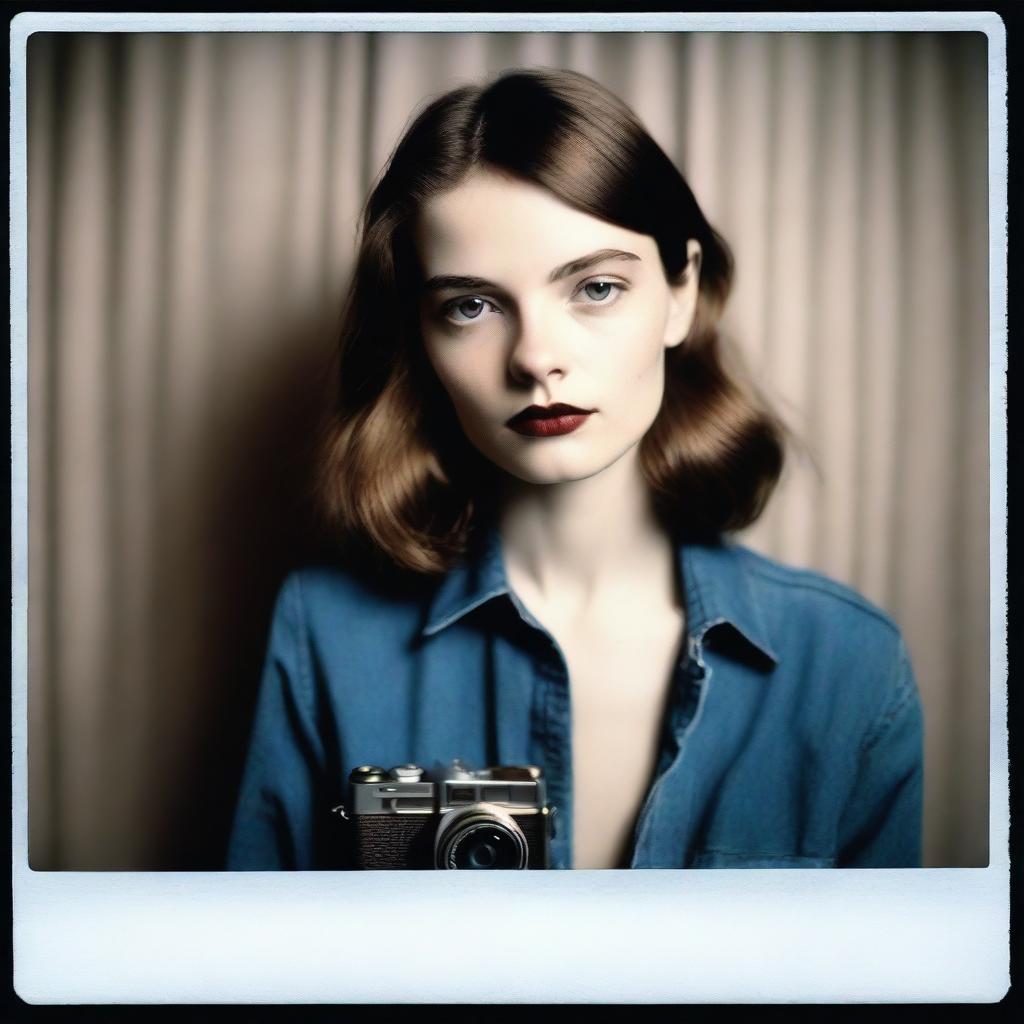 Produce a hyper-realistic, high definition Polaroid-styled photograph recreating a Vogue fashion shoot theme