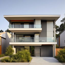 A modern two-story home with two bedrooms, two bathrooms, and two kitchens, including an internal ladder for access to the second floor.