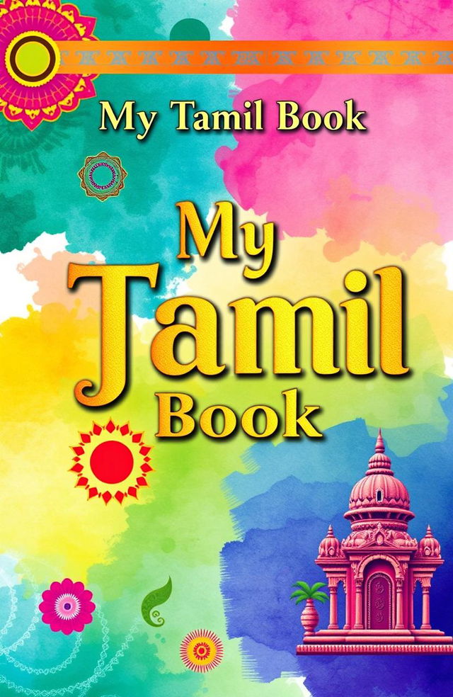 A beautiful cover design for a Tamil language book titled 'My Tamil Book'