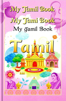 A beautiful cover design for a Tamil language book titled 'My Tamil Book'