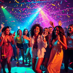 A vibrant and artistic depiction of an abstract interpretation of a joyful party scene