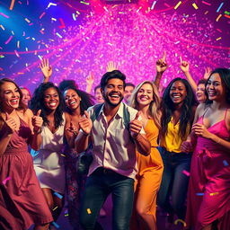 A vibrant and artistic depiction of an abstract interpretation of a joyful party scene