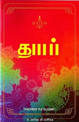 A vibrant and visually striking book cover featuring the title "என் தமிழ் புத்தகம்" prominently displayed in elegant Tamil script