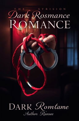 A captivating dark romance book cover featuring a dramatic scene with handcuffs artistically intertwined with red silk ropes