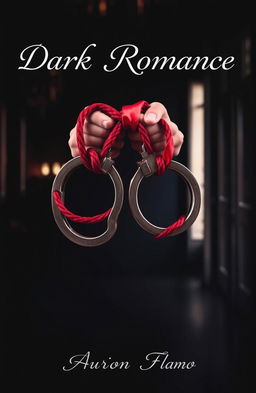 A captivating dark romance book cover featuring a dramatic scene with handcuffs artistically intertwined with red silk ropes