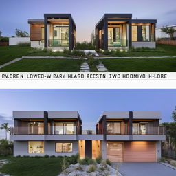 A modern two-story home with two bedrooms, two bathrooms, and two kitchens, including an internal ladder for access to the second floor.